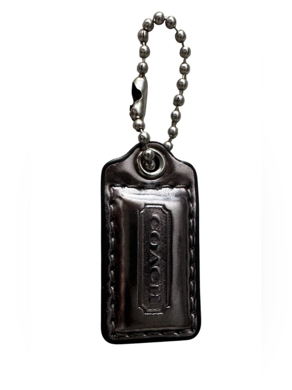 Genuine Coach Metallic Pewter Gray Leather Replacement Hangtag Charm 1.5”x0.75”
